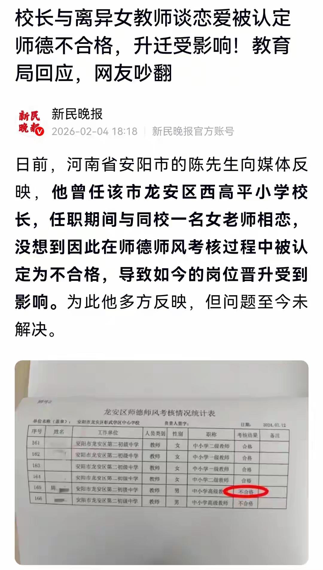 河南安阳这位小学原校长的事儿可太有争议了！他和同校离异女教师相恋，被举报后不仅被