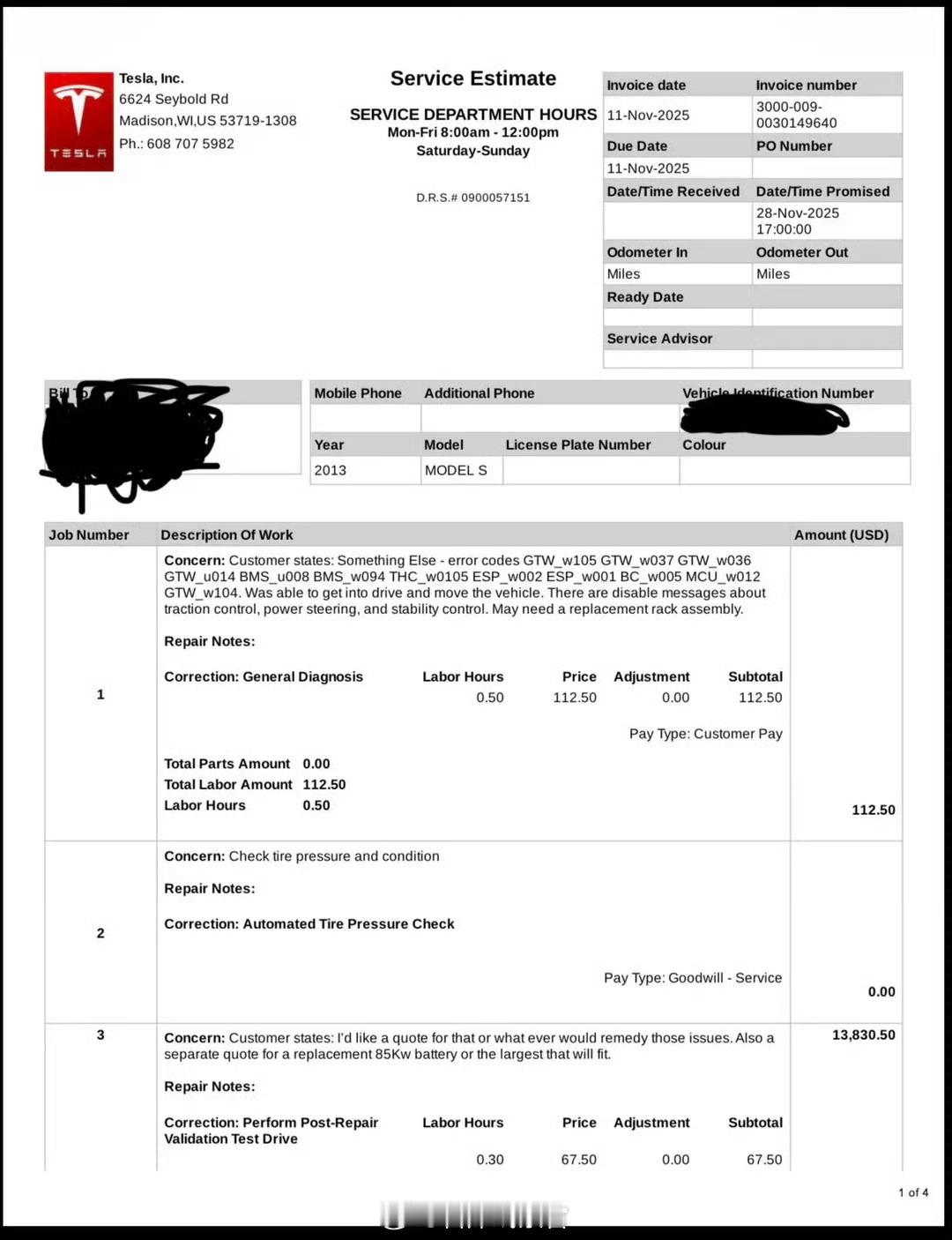 特斯拉 Model S 2013 款车主自曝遭遇“电池刺客”，更换 60kWh 