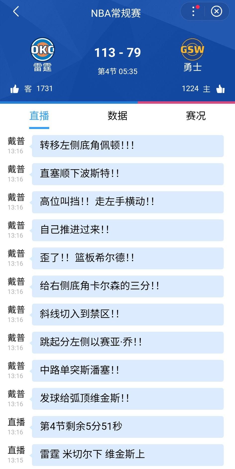 勇士彻底崩盘，已经落后雷霆34分了。隔壁的湖人却陷入煎熬状态，比分依然相差无几。