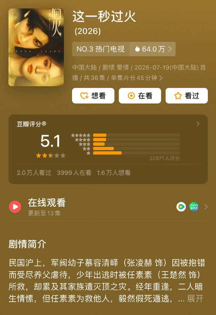 暑期档电视剧全部开分了 