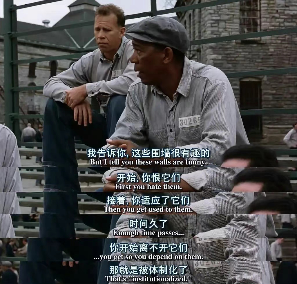 这些围墙很有趣，开始，你恨它们，接着，你适应了它们，时间久了，你开始离不开它们，