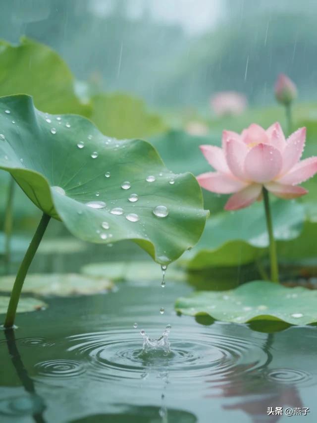 细雨慢敲池中莲
出水芙蓉亭亭立