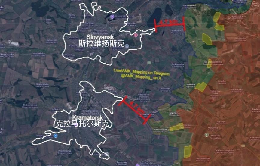 乌军在双子城的好日子也结束了，俄军南部集群前沿阵地距离双子城的边缘都是4.7公里