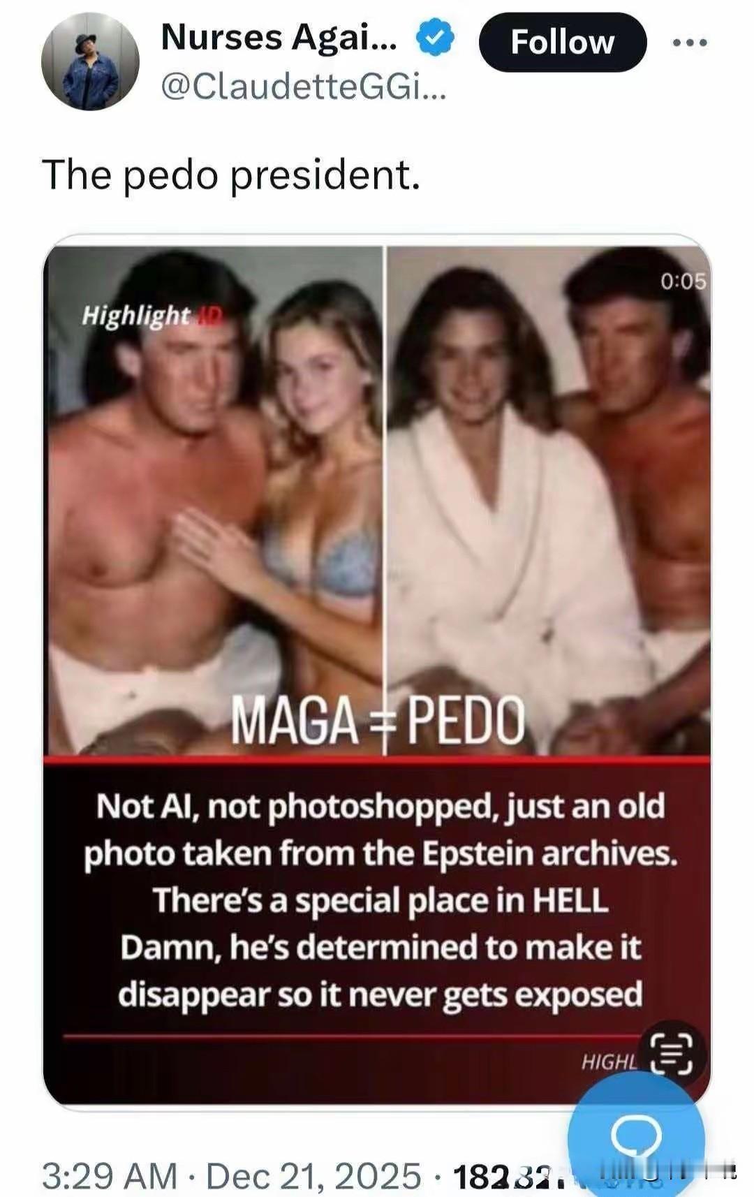 爱泼斯坦流出来的一张特朗普看照片
这张老照片声称不是AI，也不是PS的。而照片上