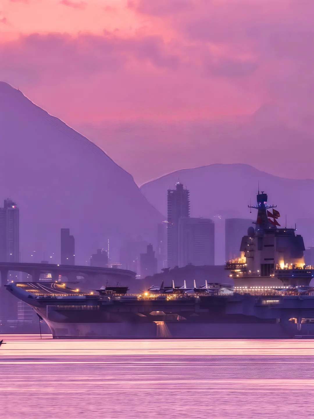 美出天际！🇭🇰山东舰与世纪晚霞同框