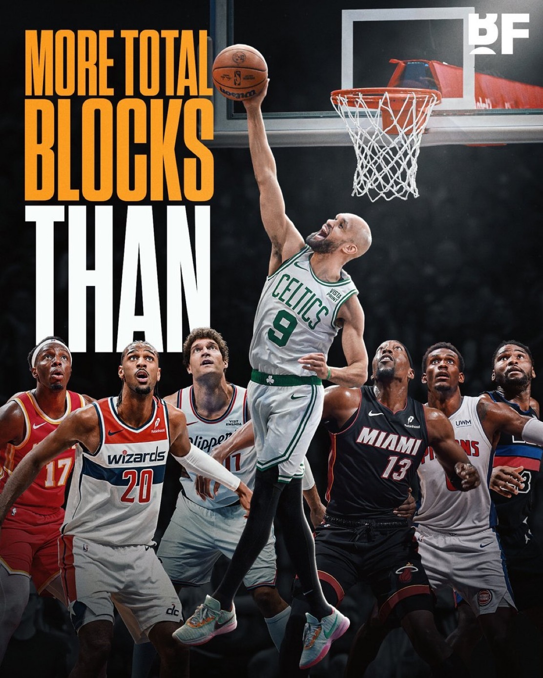 德里克·怀特本赛季的总盖帽数（98 个）比奥尼卡·奥孔古、亚历克斯·萨尔、布鲁克