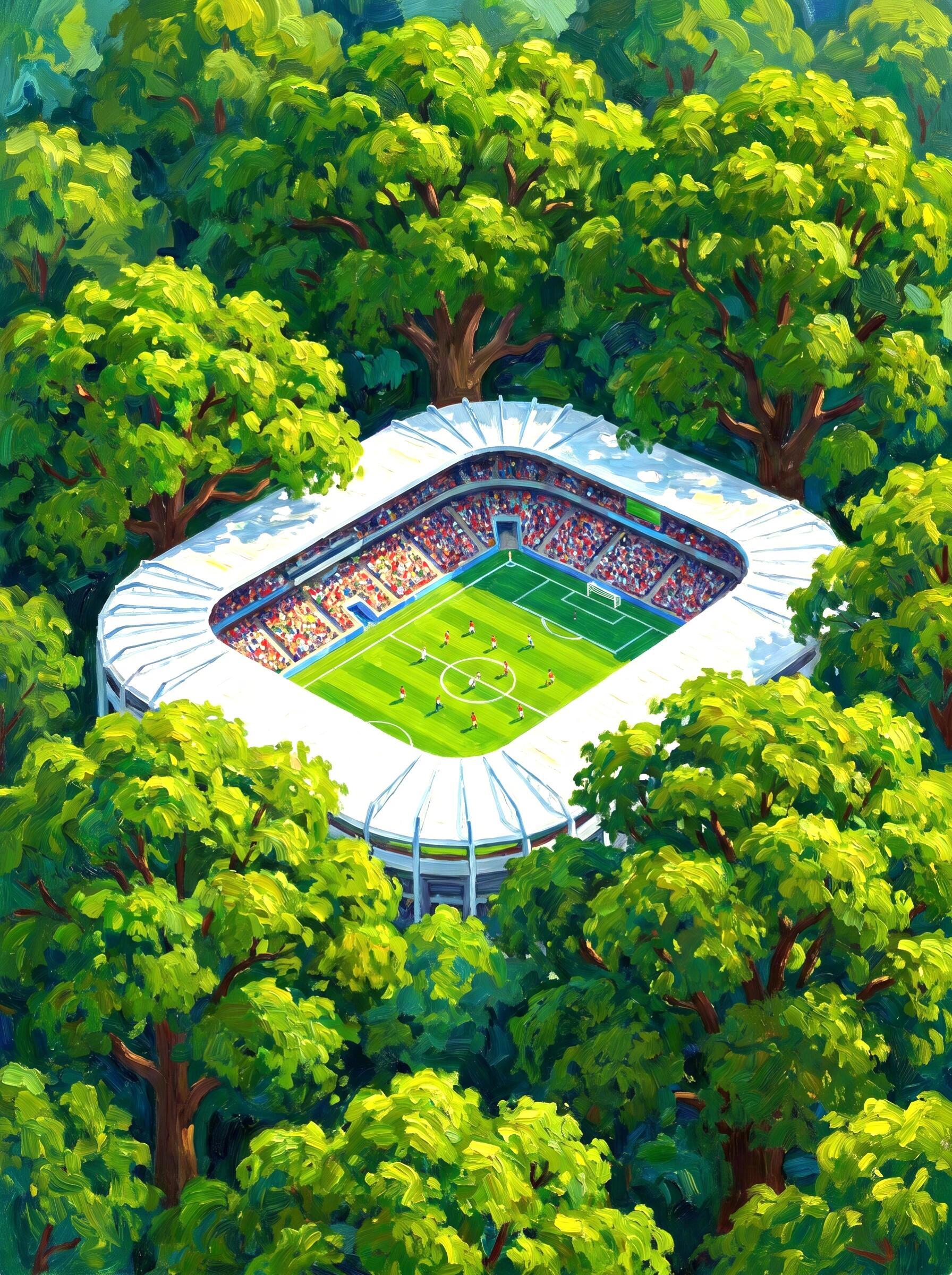 霍克尼风格的足球场，应景2026世界杯。 