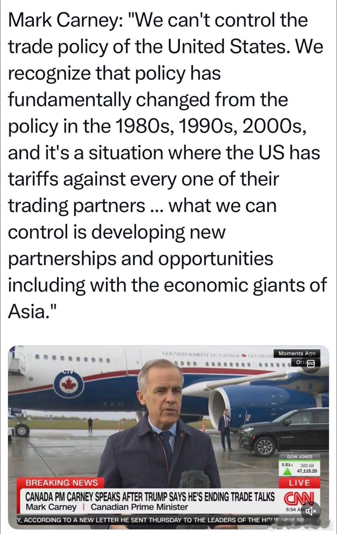 加拿大总理评“Trump终止贸易谈判”：我们无法控制美国的贸易政策，必须认识到，