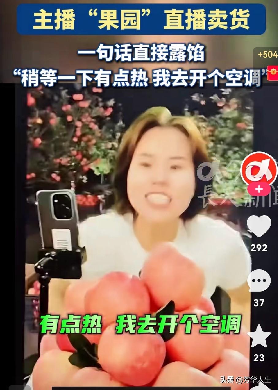 一位女主播宣称自己正在果园售卖水果，强调水果现摘现发、新鲜味美，说得那叫一个头头