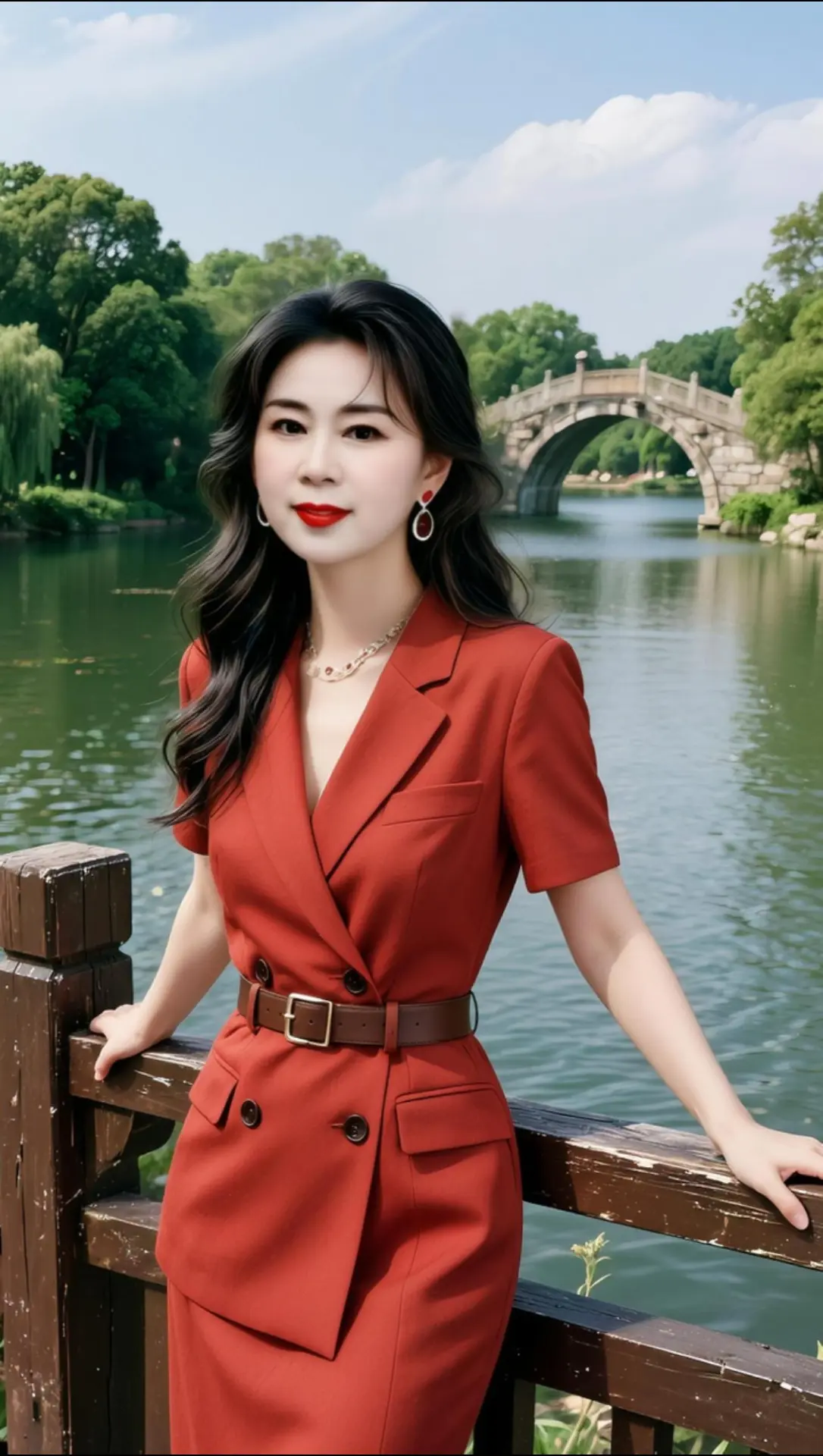 AI湖畔红装照 随变ai随便玩