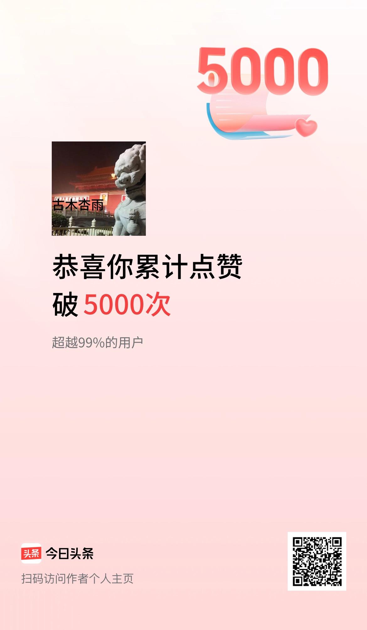 我在头条累计点赞破5000啦！