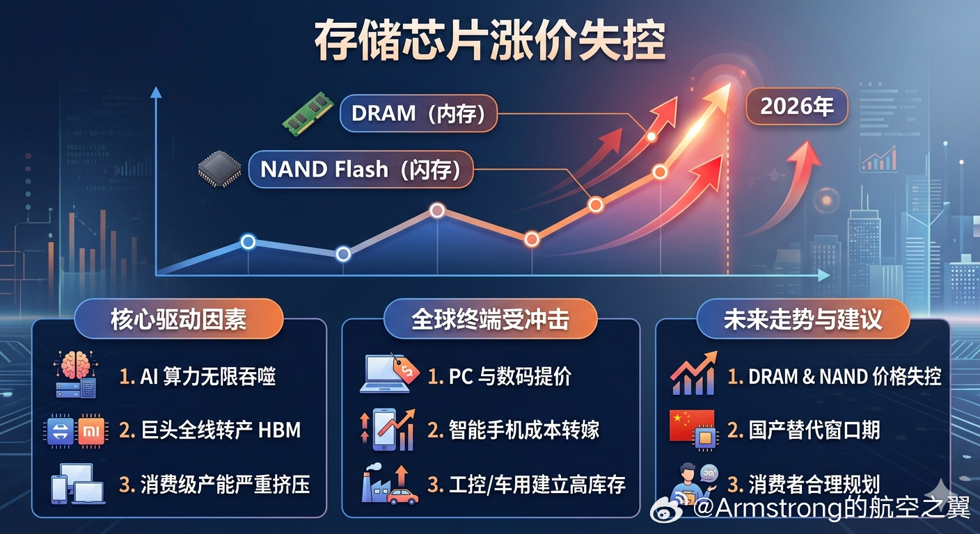存储芯片涨价失控 全球存储芯片价格已陷入全面失控的狂飙状态。华尔街等金融机构分析