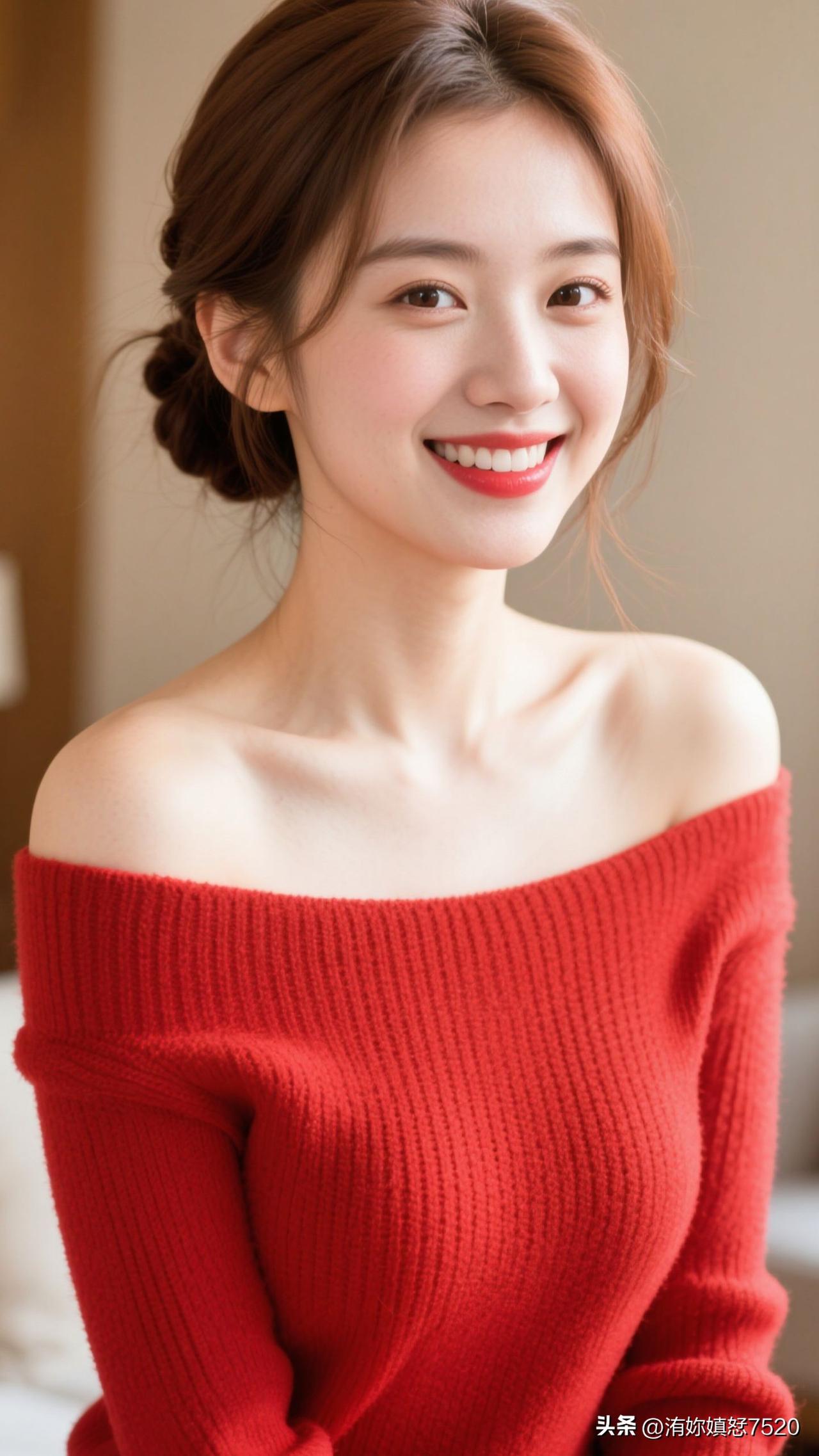 暖光为幕，红衫是裁下的霞，笑意是蘸了甜的墨，呼吸间都漫着治愈的甜。氛围感穿搭诗词