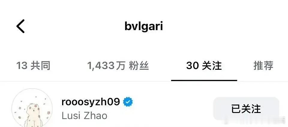 宝格丽外网怎么没有关注赵露思?这不就来啦？宝格丽外网关注了赵露思墨子说没什么就来