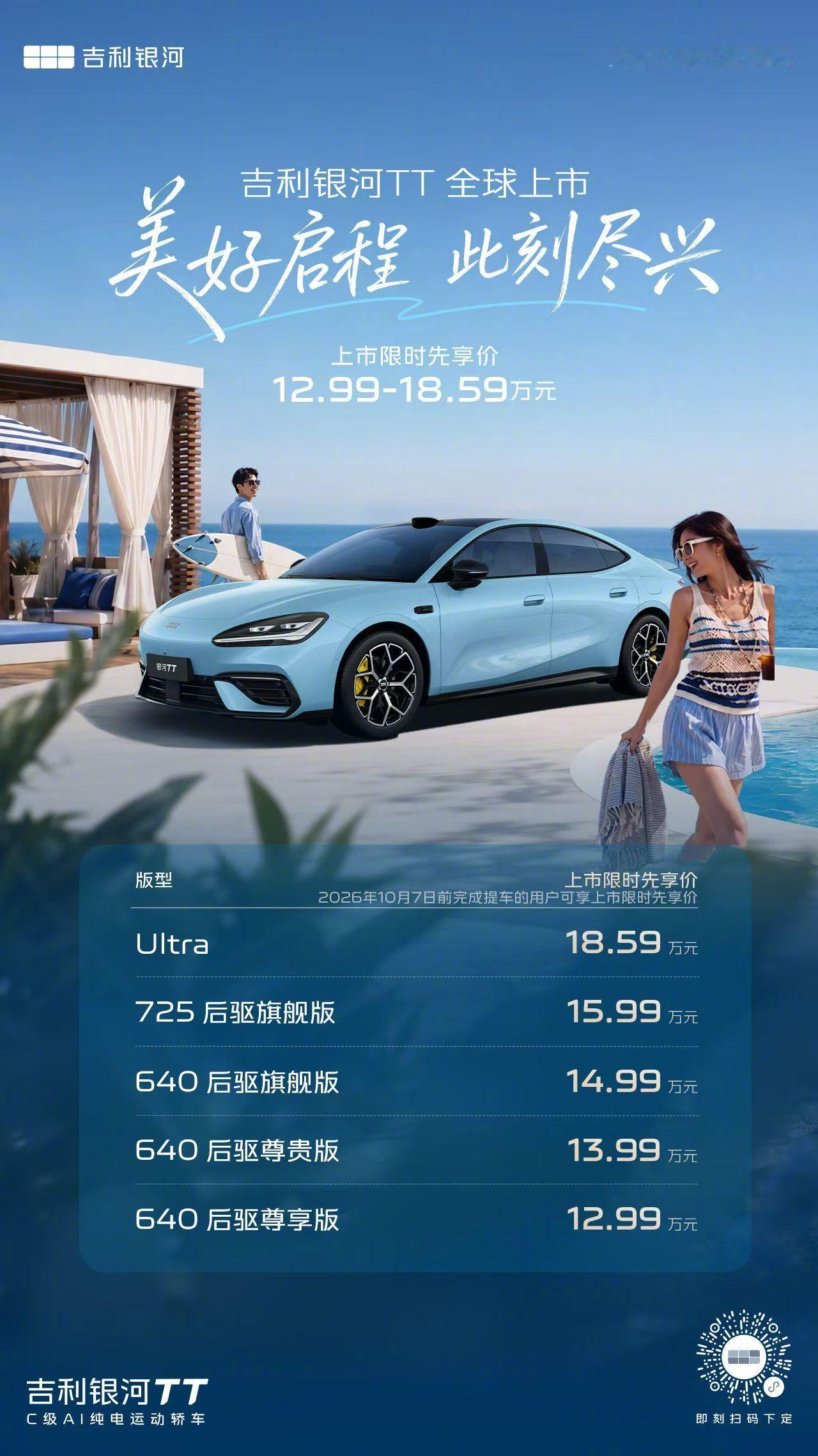 吉利银河TT正式上市，价格12.99万起。但比价格更有分量的，是千里浩瀚从“能开