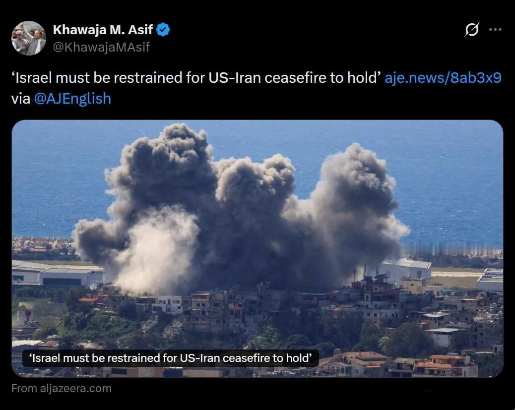 巴基斯坦国防部长阿西夫分享了半岛电视台的文章，指出美国如果想维持其与伊朗之间的停