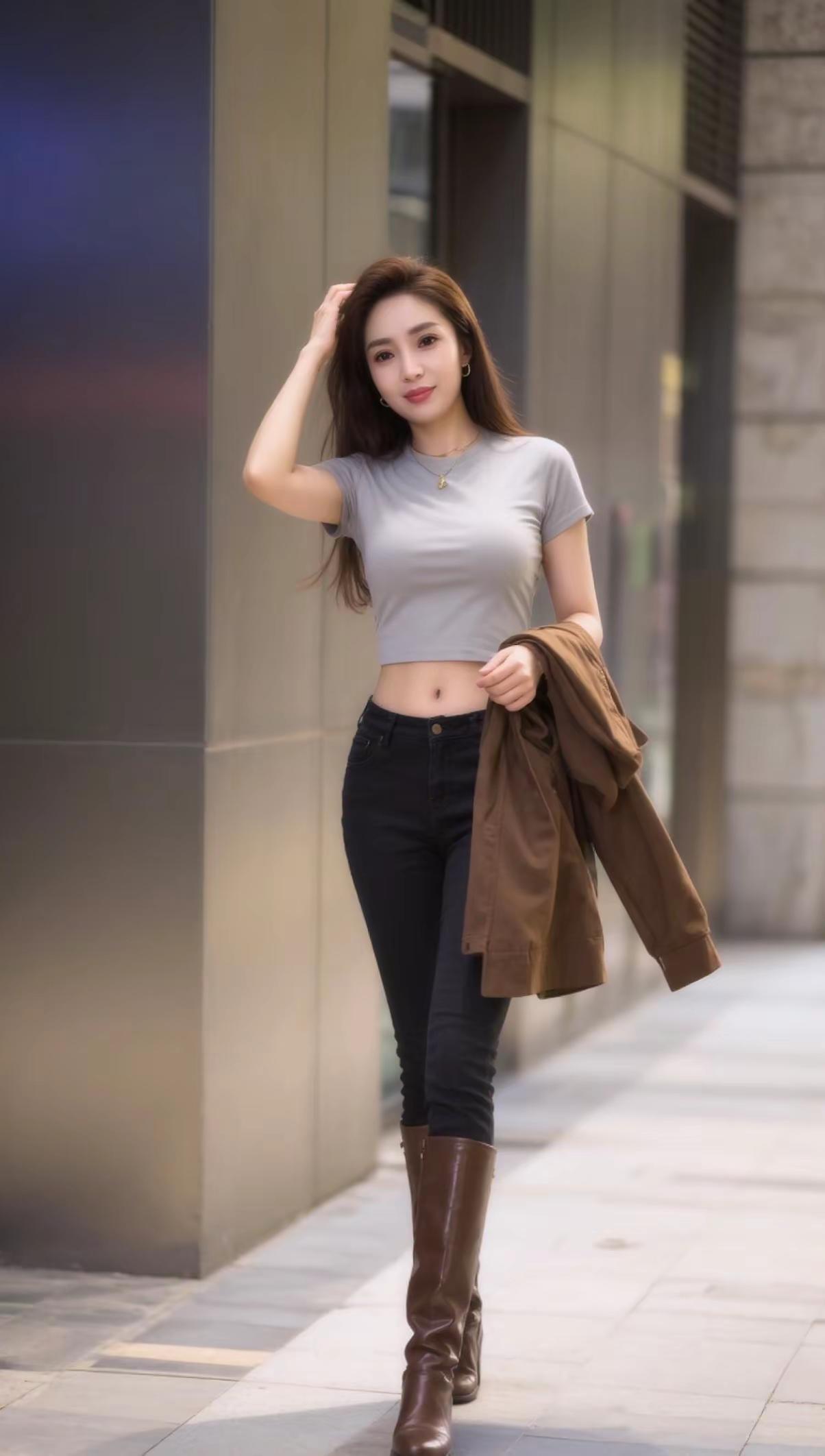 辣妹穿搭 紧身牛仔裤 街拍穿搭