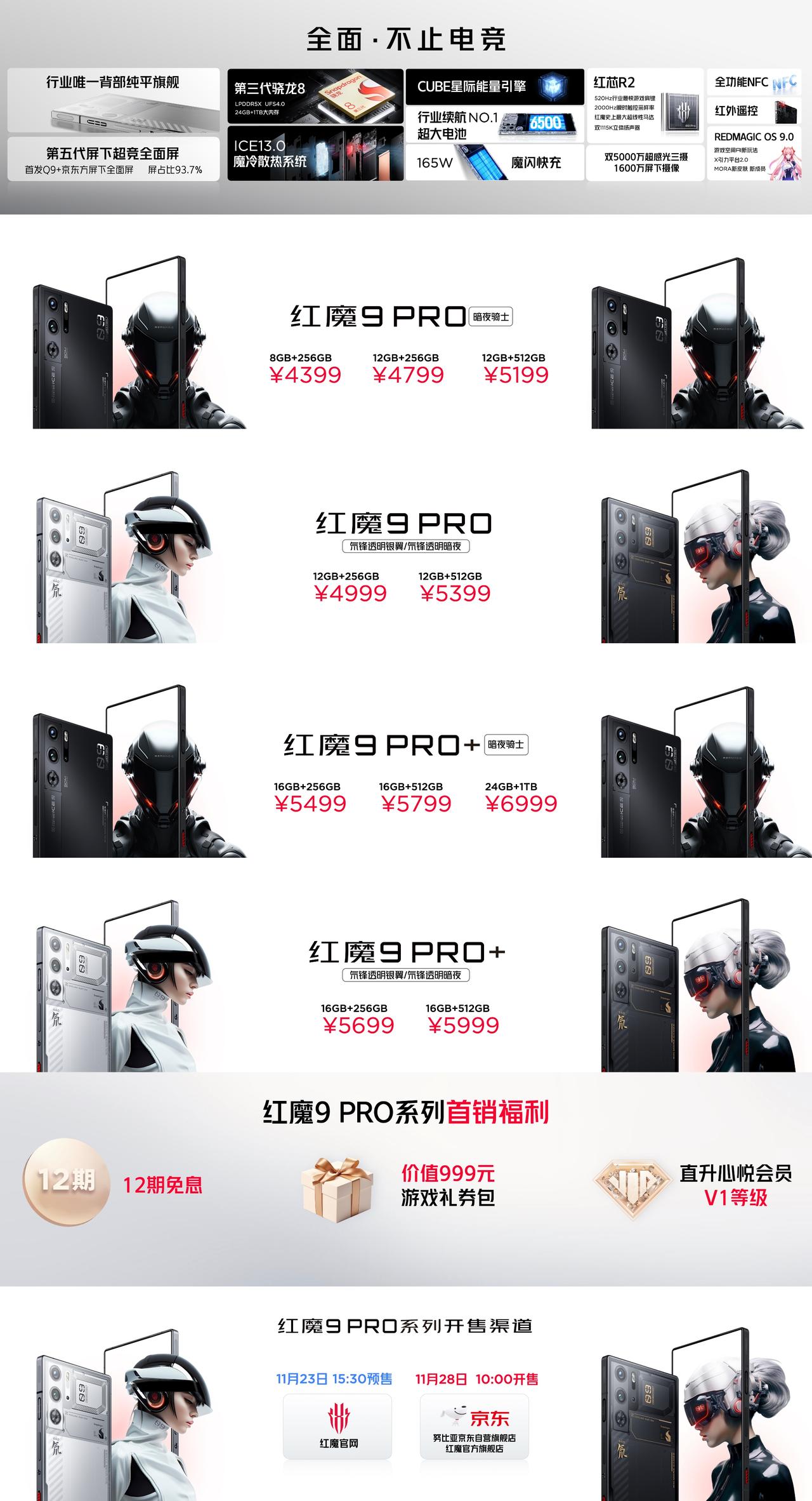 红魔9 Pro系列正式发布了，第三代骁龙8处理器，满血版LPDDR5X + UF