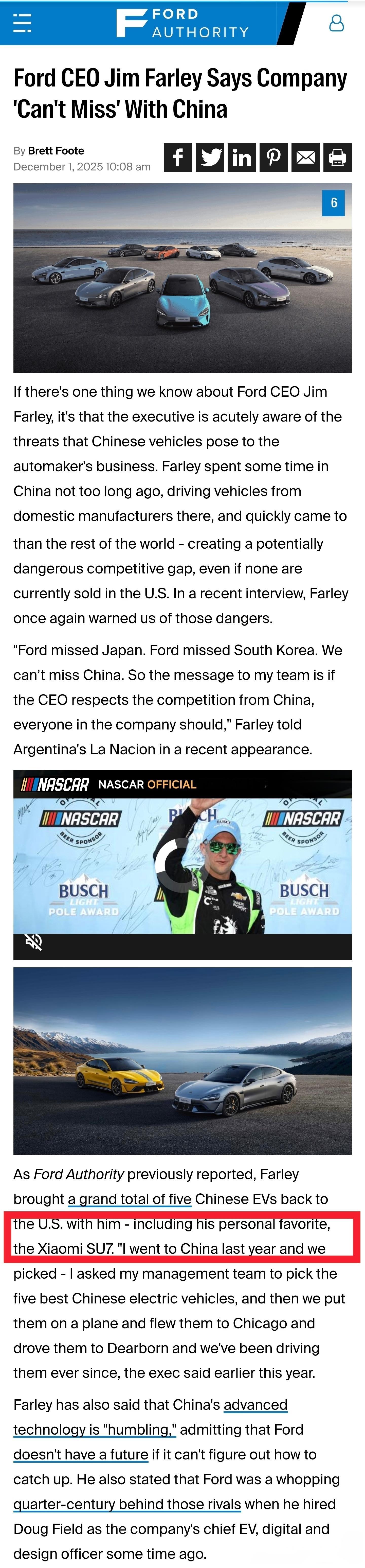 福特的CEO是真爱小米呀。12月1号的消息，大家可以自行看一下相关信息。划重点：