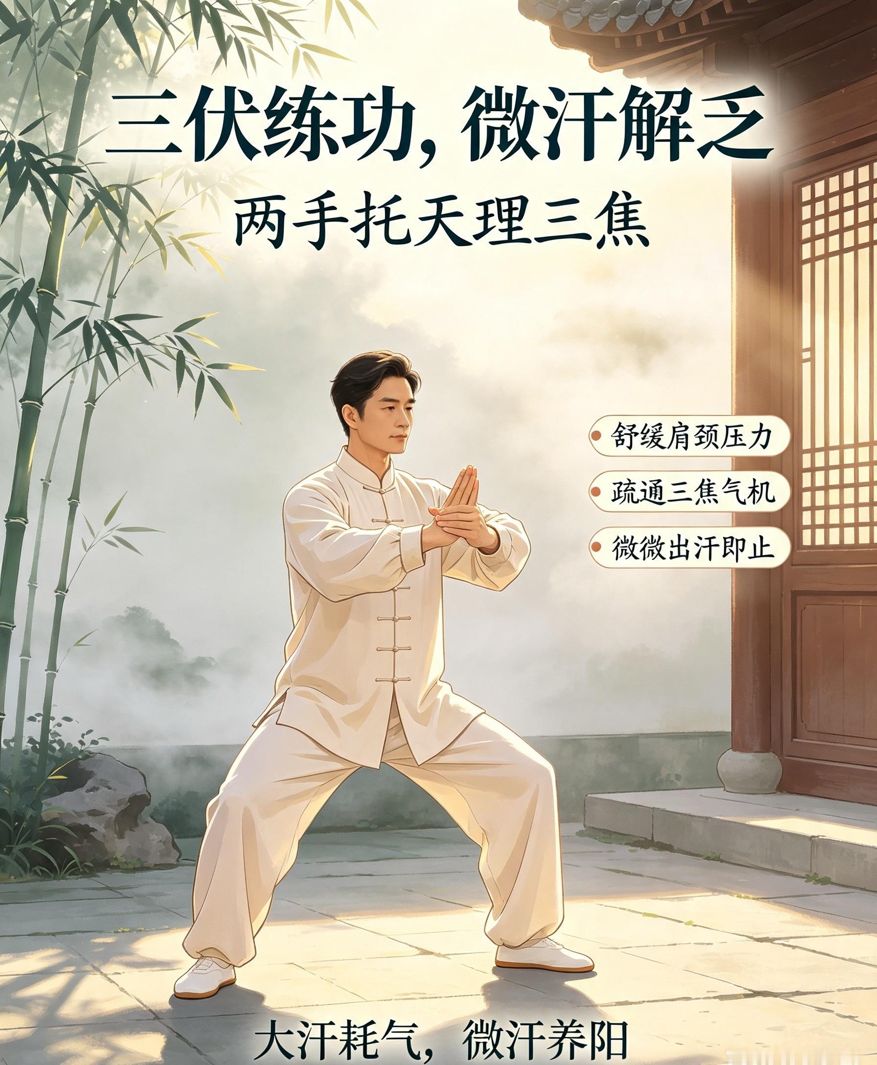 三伏练功切忌大汗❗传统导引，微汗才是养生天花板🥵三伏天暑气蒸腾，很多人运动喜欢
