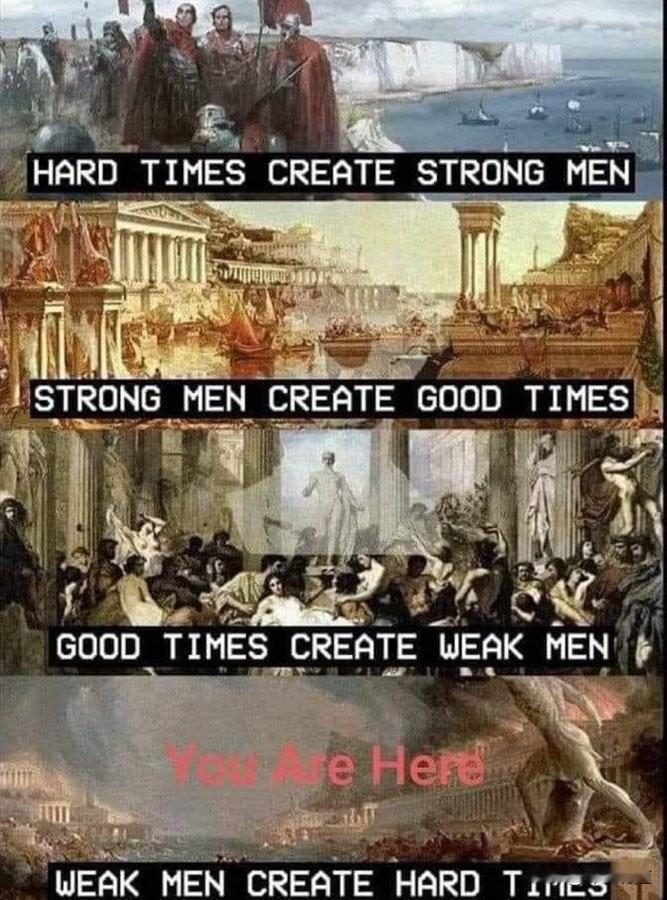 历史其实就是这样循环的，周而复始！
Hard times create stro