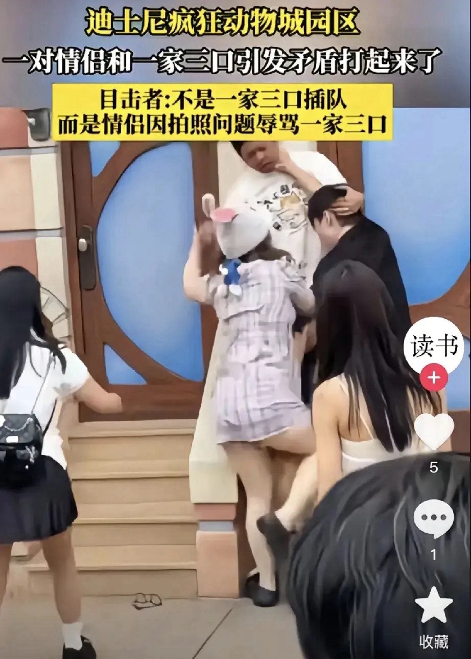 上海警方通报迪士尼打架事件刚刚查了一下，迪士尼疯狂对父母出击的那位情侣不查不知道