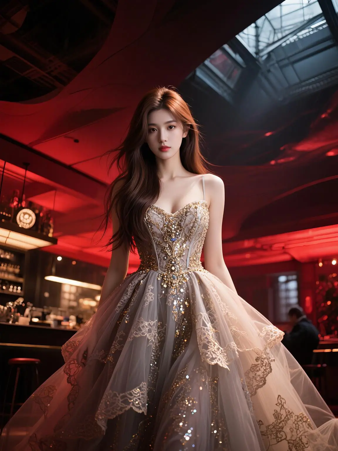 星光散落裙摆，镶嵌的不止是光芒，还有无法掩藏的优雅。