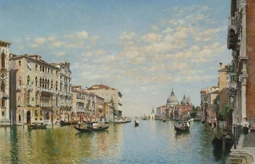 秘鲁艺术家Federico del Campo画笔下100多年前阳光明媚的威尼斯