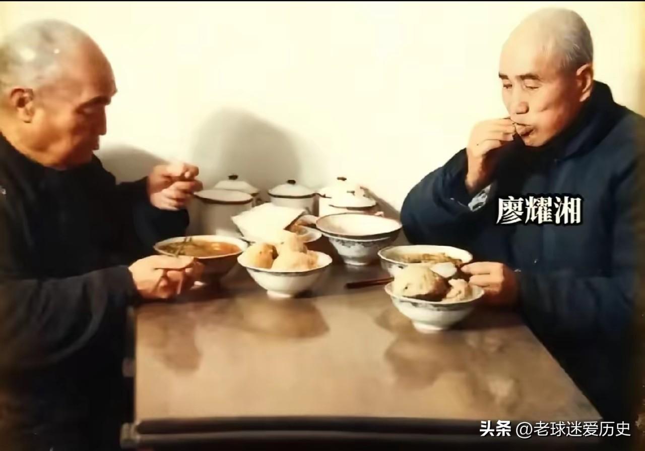 这张彩色老照片摄于上世纪五十年代的北京功德林战犯管理所，定格了廖耀湘与覃道善一同