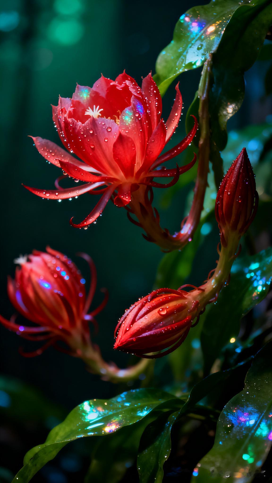 梦幻红玫瑰，露珠晶莹，宛如童话中的仙境。🌹✨