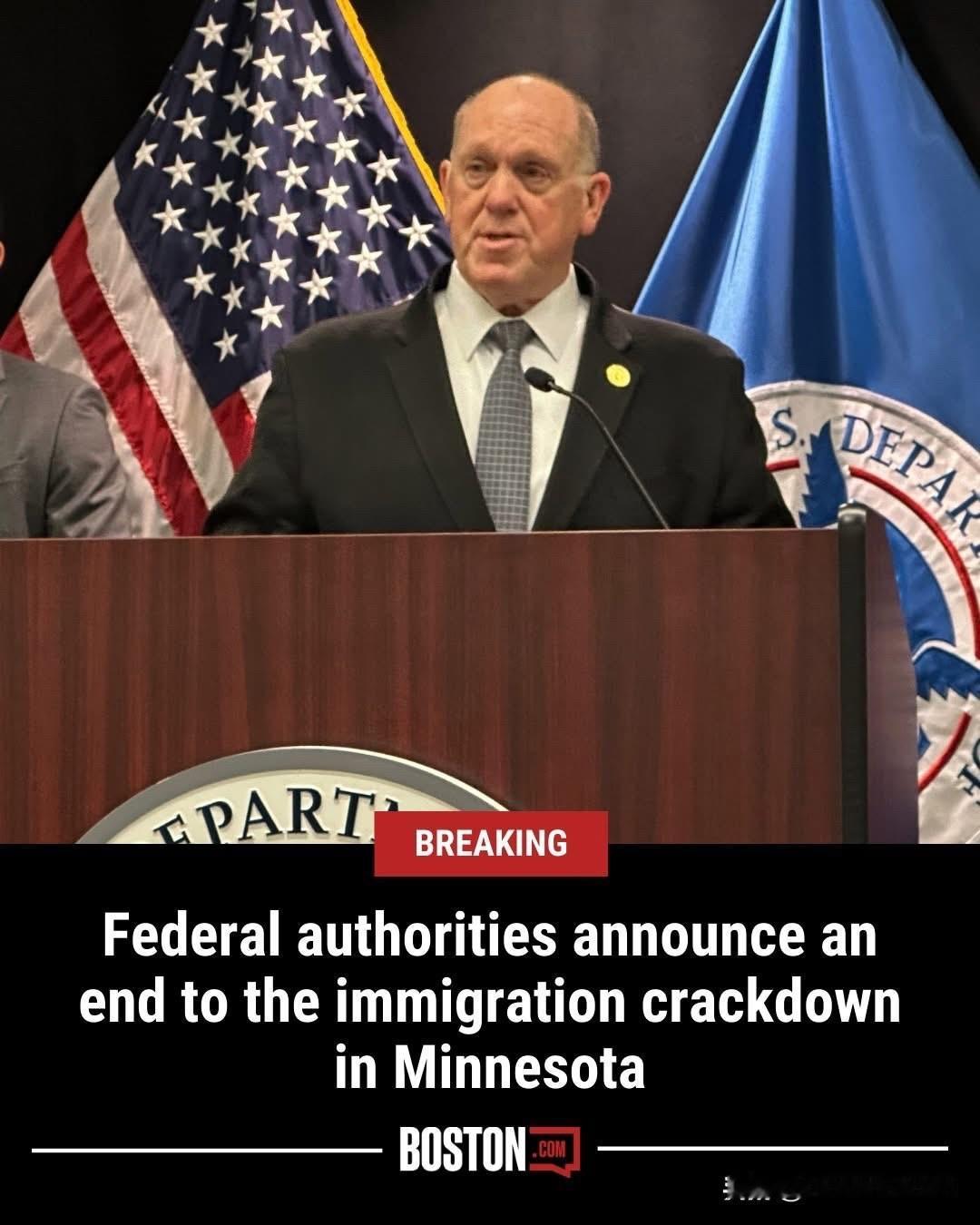 突发新闻：美国联邦政府素有“边境沙皇”之称的汤姆·霍曼宣布结束明尼苏达州境内的非