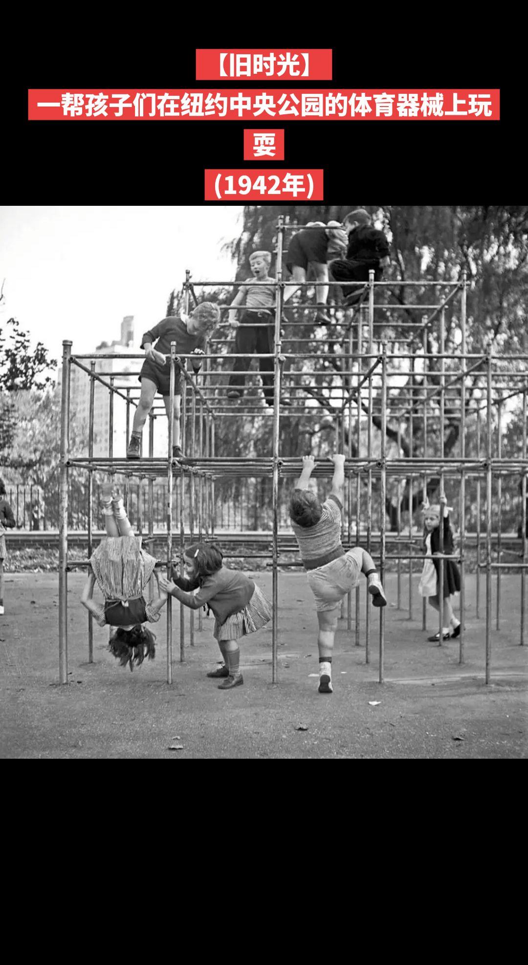 【旧时光】一帮孩子们在纽约中央公园的体育器械上玩耍
(1942年)