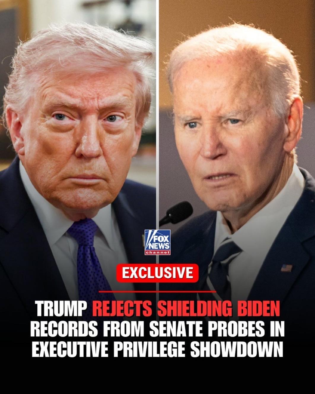 特朗普驳回了前总统乔·拜登关于总统享有行政特权的说法，拒绝公开参议院要求提供的一