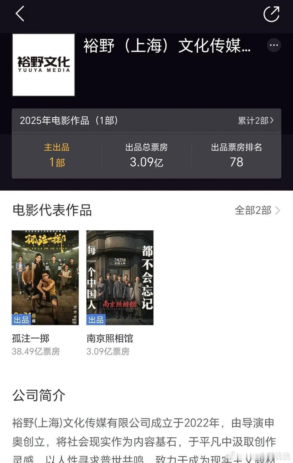 申奥自己的公司裕野文化，两部大热电影都出品了 ​​​