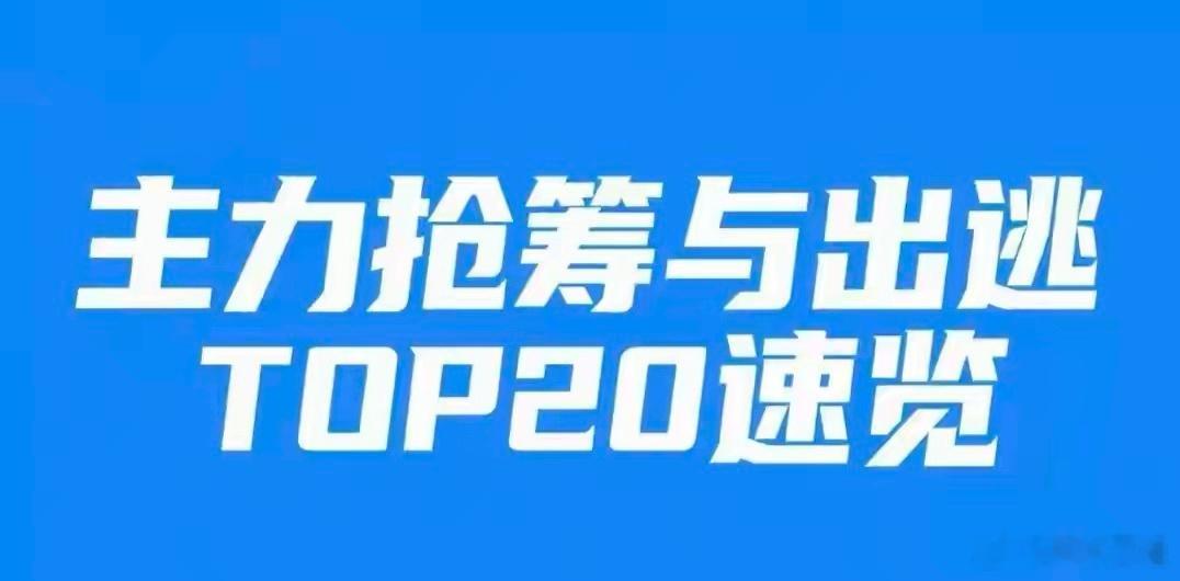 今日午间主力抢筹与出逃TOP20速览，资金风向一目了然今天市场延续结构性分化：低