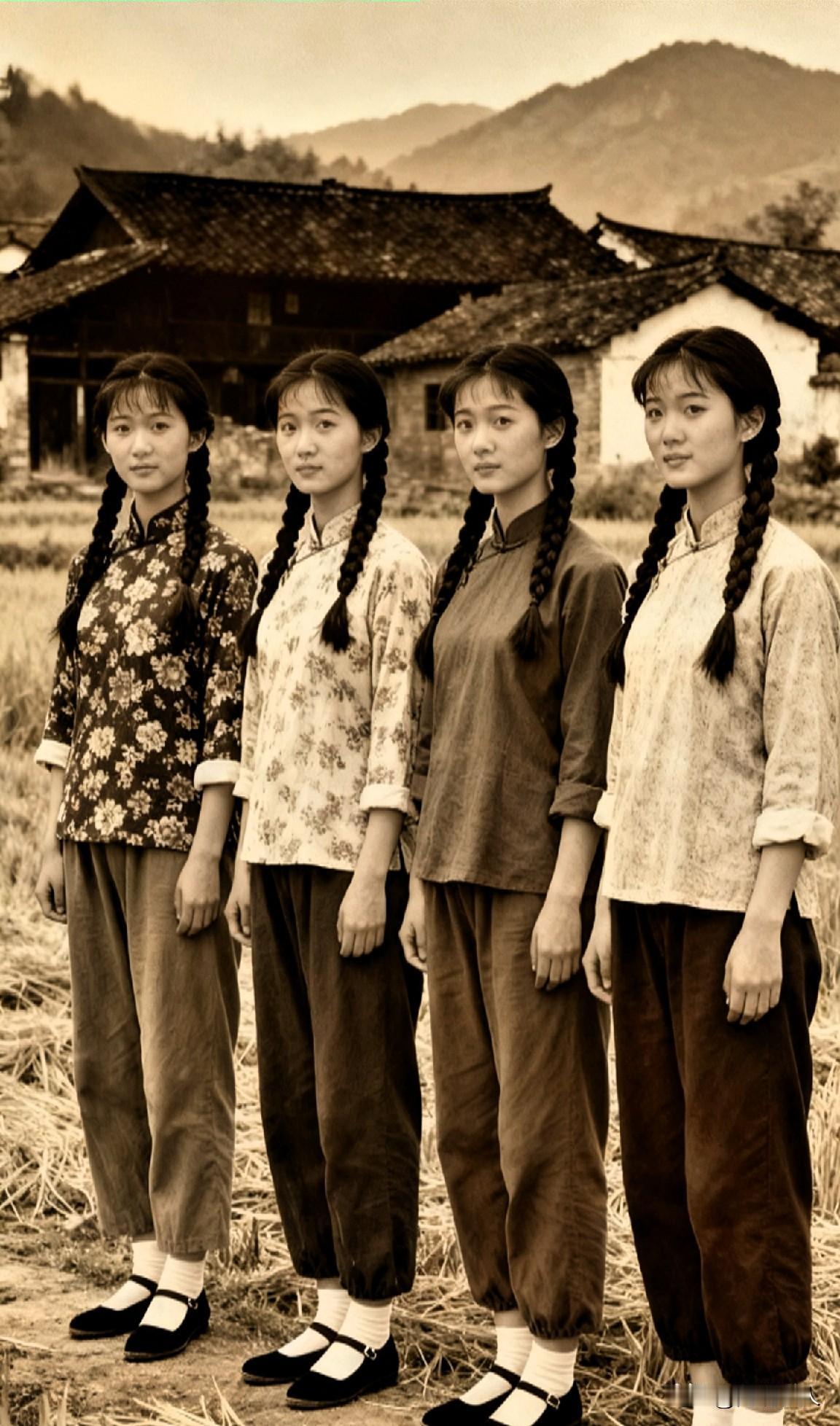 一眼定年代！这四姐妹的装扮，戳中多少人的青春记忆老照片 美女老照片 四姊妹合影 