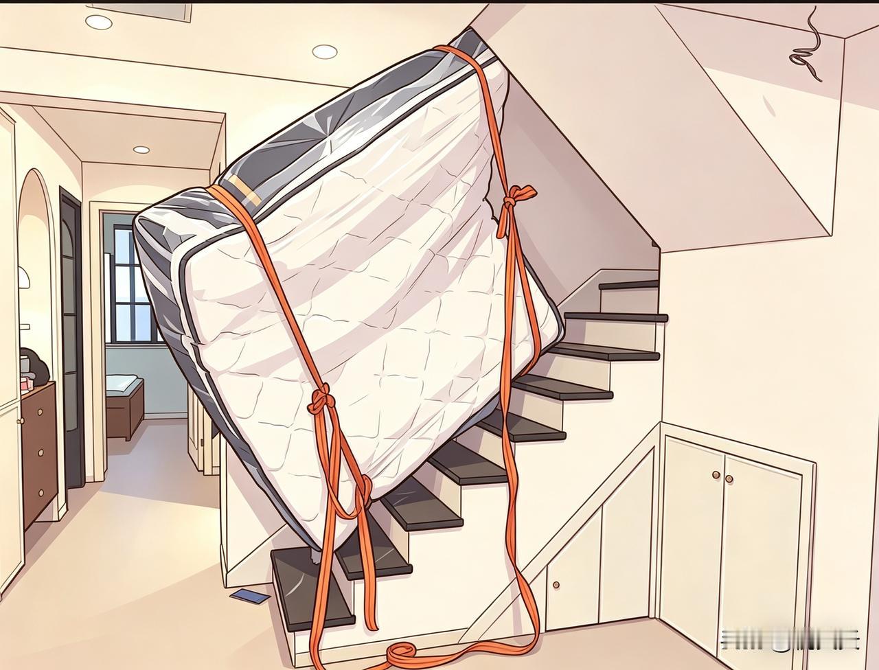 一个朋友买了一套二手房是步梯顶楼复式的。

本身人家阁楼床上是带着床垫子的，房主