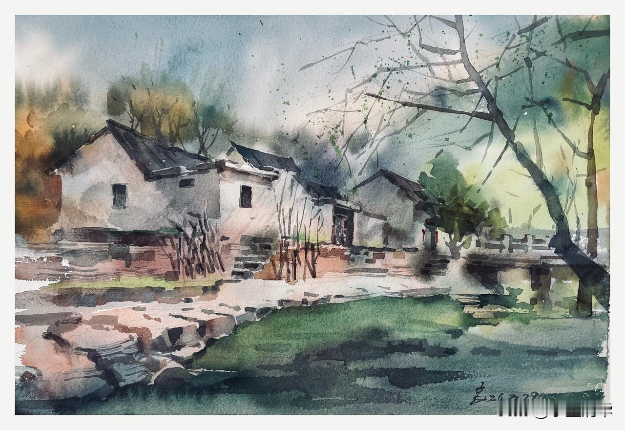水彩作品赏析全国水彩画名家走进大别山新县西河湾古村写生作品欣赏