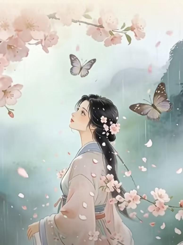 落花成蝶
谁道今朝梦已非，
人间一趟愿无违。
春风早入怀中醉，
踏雨翩然化蝶归。