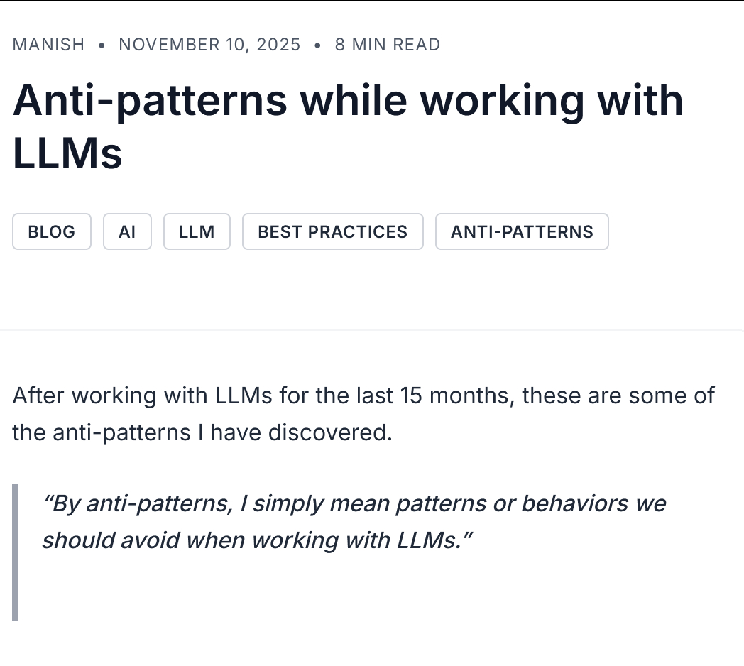 instavm.io/blog/llm-anti-patterns这篇文章总结了