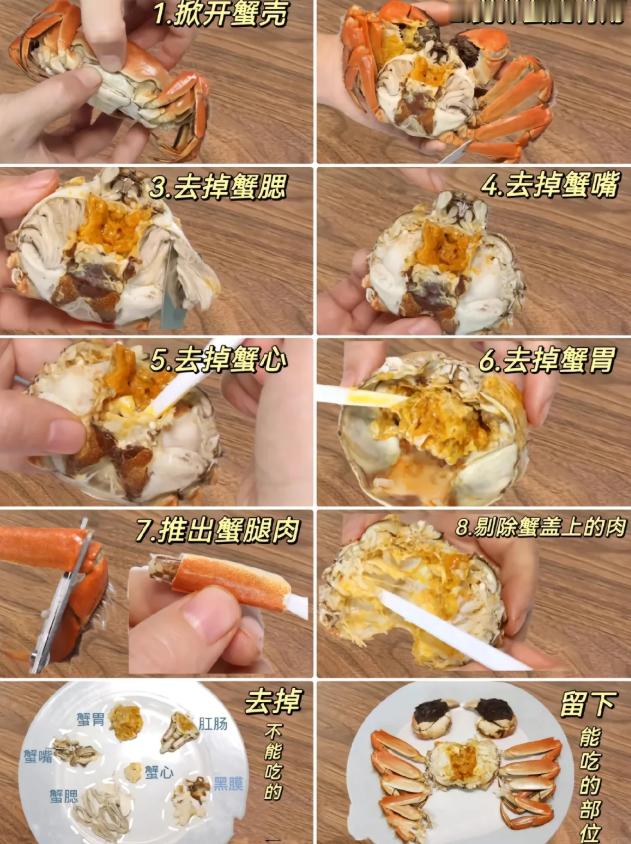 秋天第一顿大闸蟹上桌了 吃大闸蟹的正确步骤，你知道大闸蟹身上有哪些部位不能吃吗？