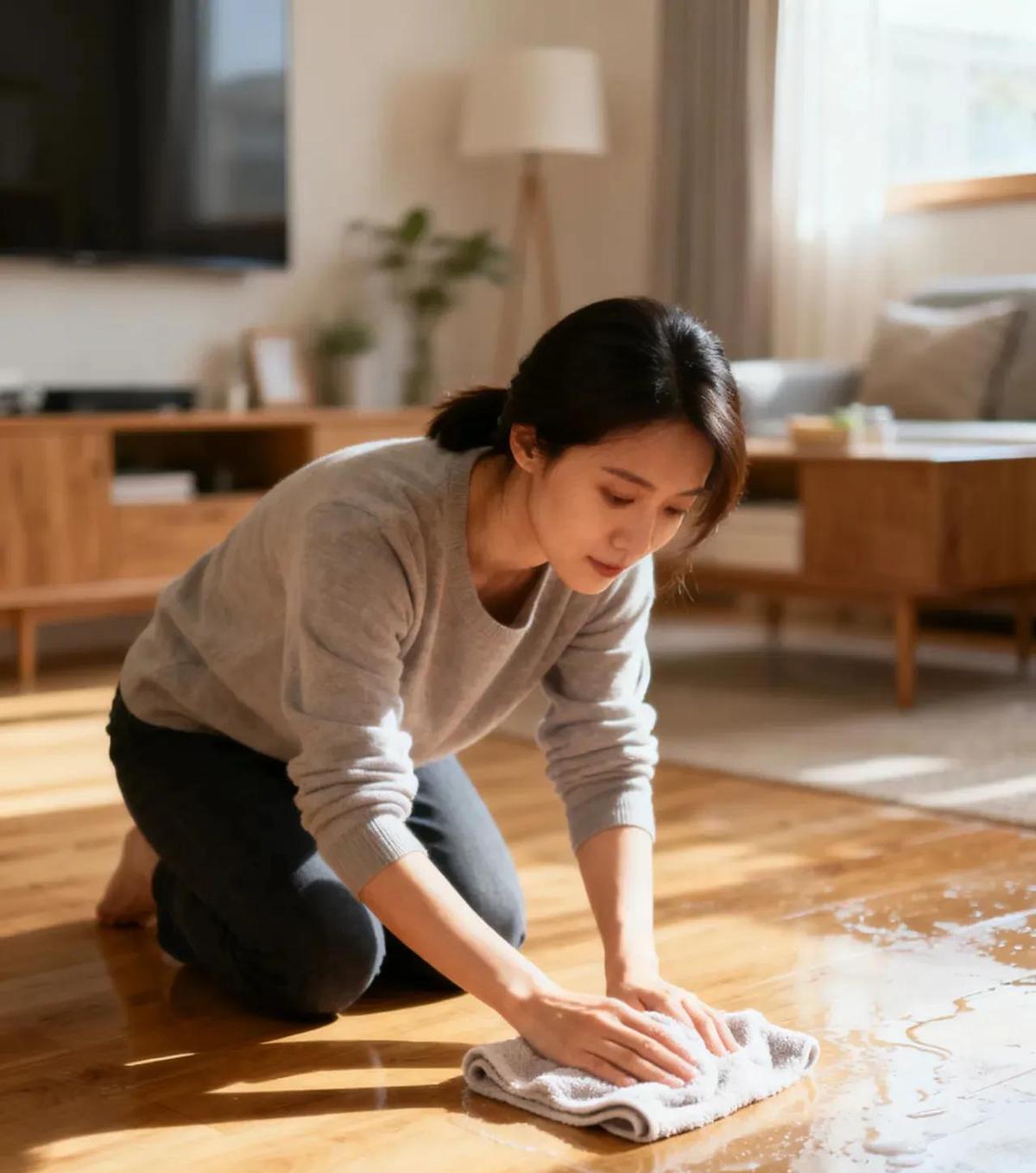 她擦地板擦到手裂口，洗手洗到皮肤掉渣，家里比手术室还白。
不是讲卫生，是跟细菌拼