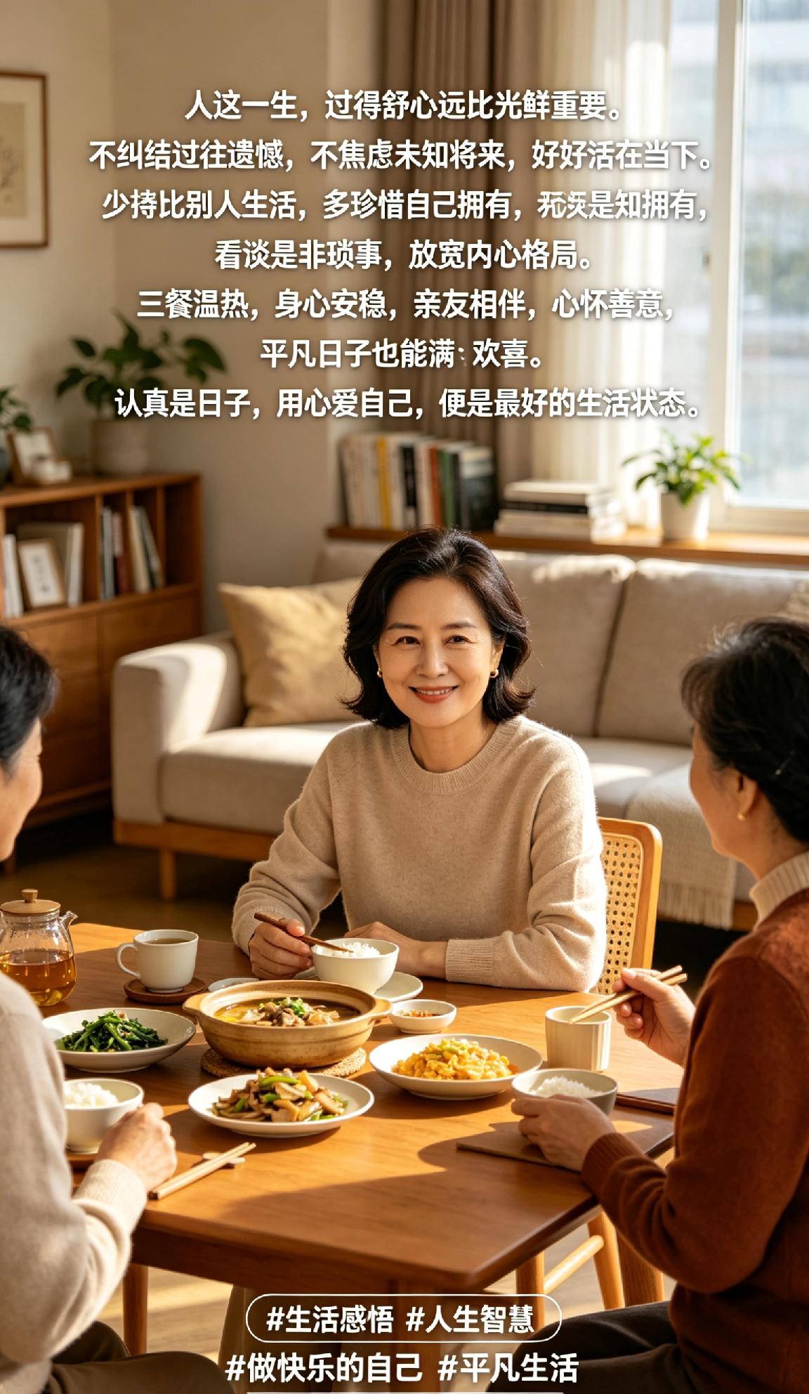 人这一生，过得舒心远比光鲜重要。
不纠结过往遗憾，不焦虑未知将来，好好活在当下。