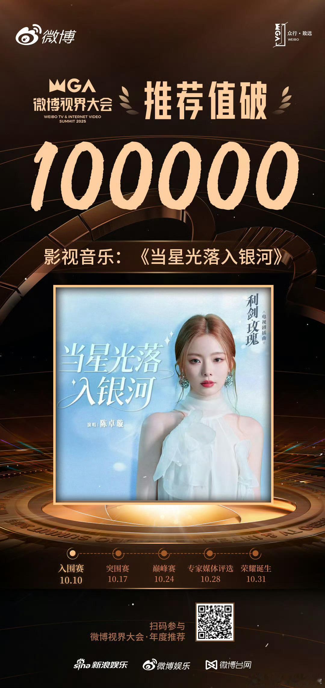 陈卓璇当星光落入银河推荐值破10万当星光落入银河影视音乐推荐值破10万恭喜演唱的