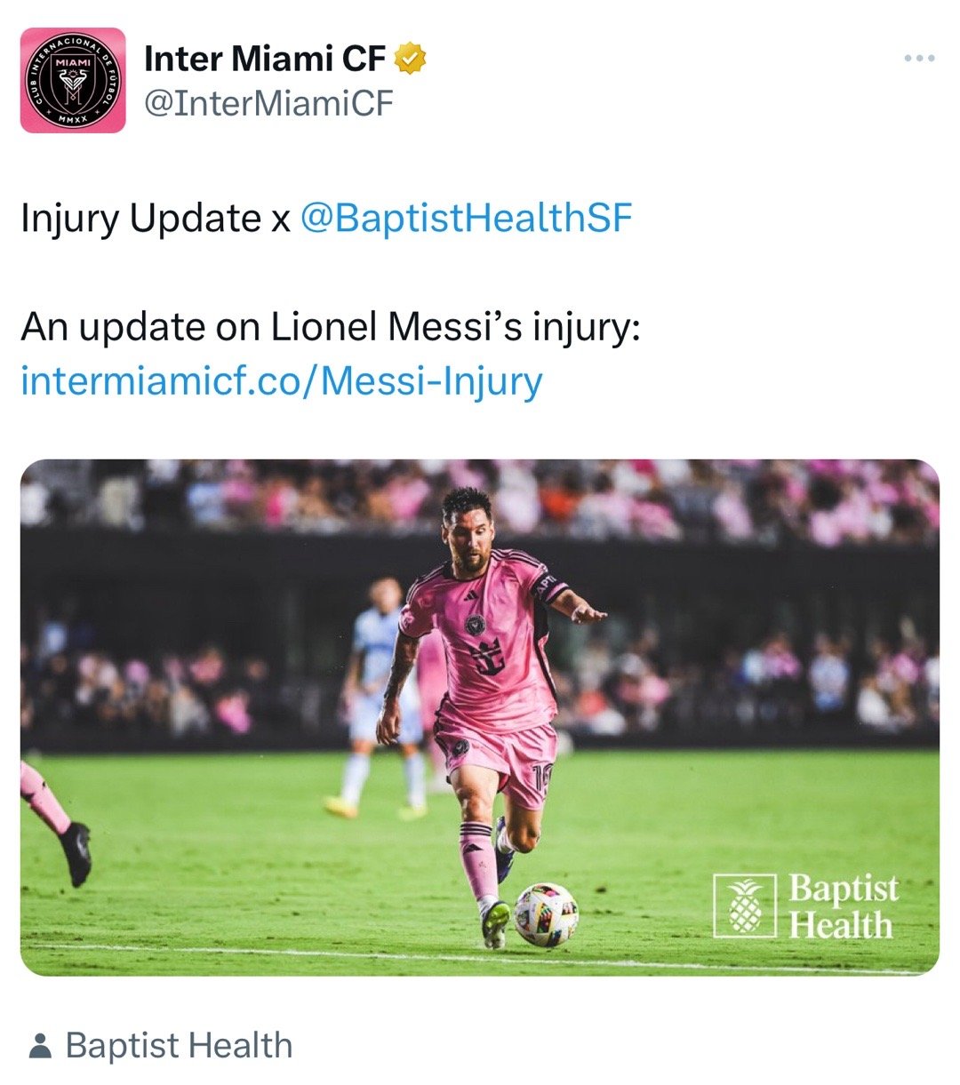 【小梅好好休息养伤🥹】迈阿密国际官方：经过医疗评估，确定里奥·梅西的右脚踝韧带