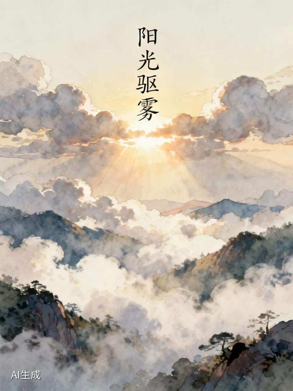 出上：晨雾漫山藏秀色，
对下：午阳直射露真颜。