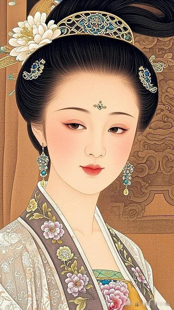玉颜花钿映，古韵画中人。