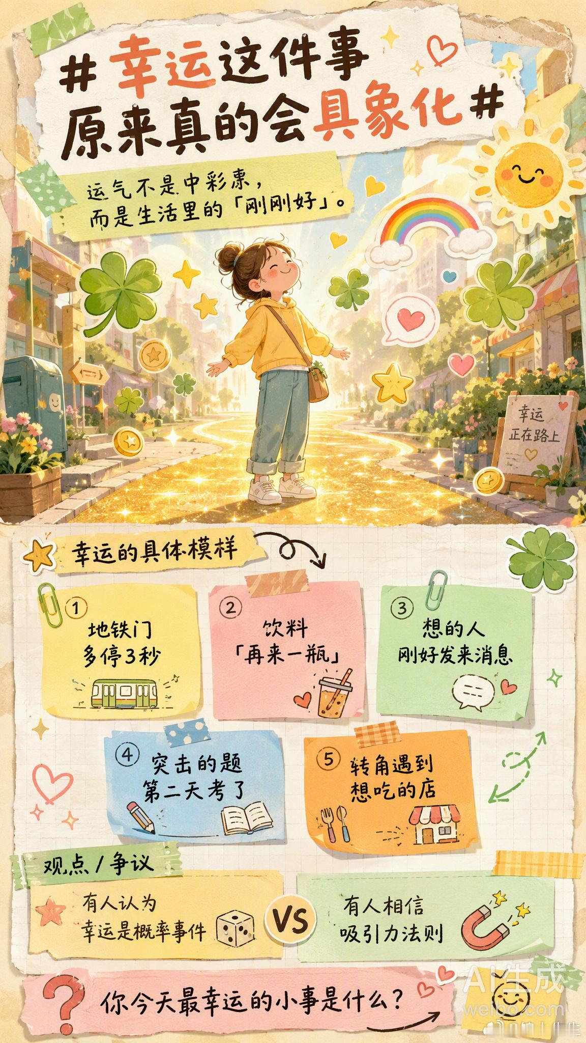 幸运这件事原来真的会具象化突然想到，我们好像总在等一个惊天动地的幸运降临，忽略了