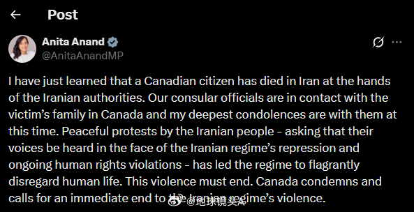 伊朗局势 一名加拿大人因参加骚乱被伊朗安全部队抓获后死亡。特朗普称伊朗政府可能垮