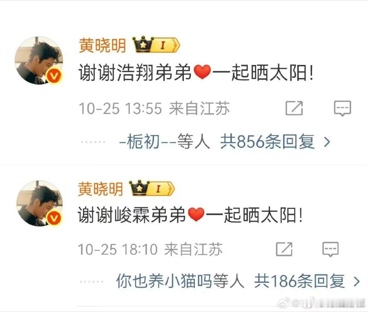 黄晓明谢谢严浩翔贺峻霖黄晓明回复严浩翔贺峻霖黄晓明回复严浩翔贺峻霖，一起晒太阳，